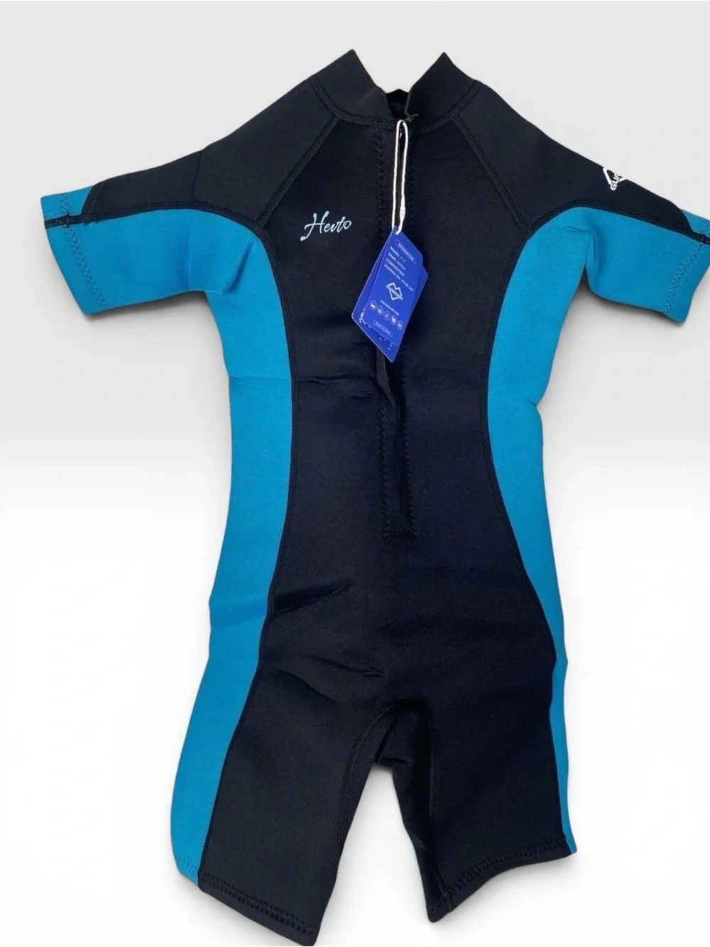 Kids/Youth Black & Teal Neoprene Swim Shorty -